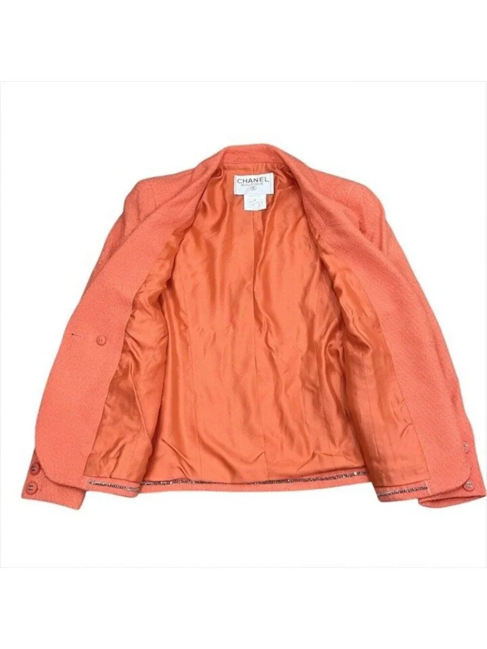 Chanel Set Vintage CC Logo 38 Tweed Jacket Orange